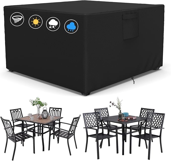 AKEfit Patio Furniture Covers,500D Heavy Duty Waterproof for Outdoor Square and Retangle Patio Table and Chair Covers, Black -118"L x 118"W x 32"H