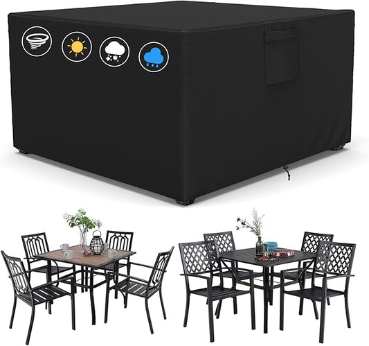 AKEfit Patio Furniture Covers,500D Heavy Duty Waterproof for Outdoor Square and Retangle Patio Table and Chair Covers, Black -118"L x 118"W x 32"H