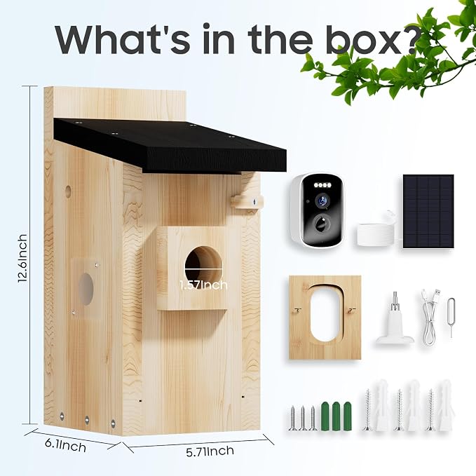 Bird House with Camera Solar Powered,5MP HD Smart Bird Watching Camera for Birdhouse,2.4G WiFi Nesting Box for Bluebird,Identify Behavior,App Control,32 SD Storage,Ideal Gift for Bird Lovers