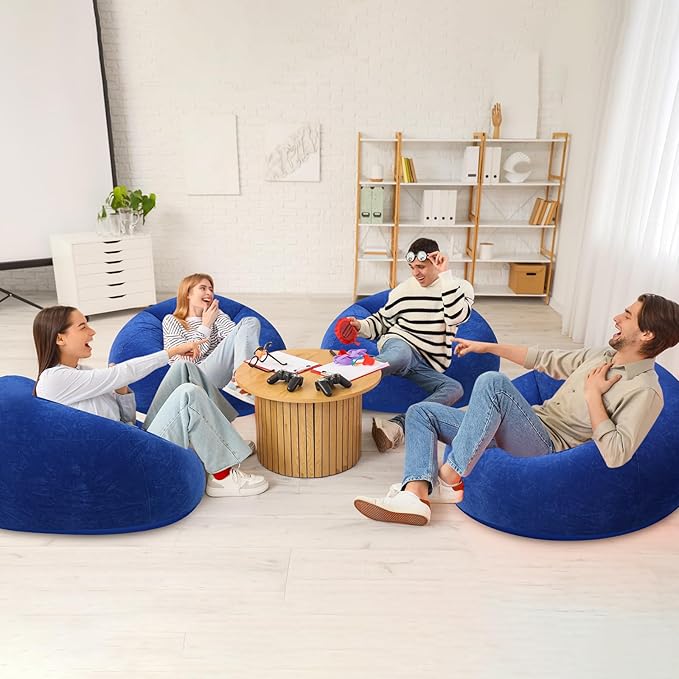 Realspring Inflatable Bean Bag Chairs Outdoor Blow up Camping Chairs Inflatable Lazy Sofa Folding Portable Bean Bag Loungers Couch for Movie Night(Dark Blue,12 Pcs)