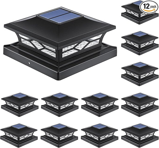 APONUO Solar Post Cap Lights,12 Pack 2-Modes Bright 4x4 Post Solar Lights Auto On Off,Outdoor Waterproof Garden Patio Fence Deck Patio Decor for Fence Deck Post Caps 4x4 6x6 Wood,4x4 Vinyl