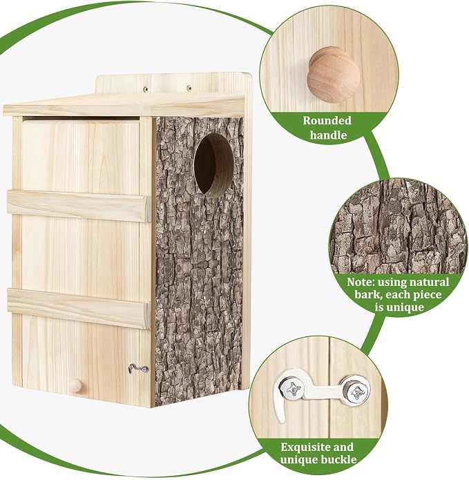 Squirrel Houses for Outside Wooden Bird House Large Squirrel Nesting Box with Natural Coconut Fiber for Squirrels Chipmunks Wildlife