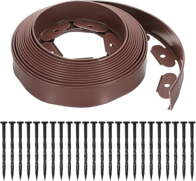 uxcell Landscape Edging, 1Pcs 26FT x 2" - Garden Edging Kit with 24 Stakes, Landscape Edging Border for Garden Lawn Flower Bed Yard Grass (Brown)