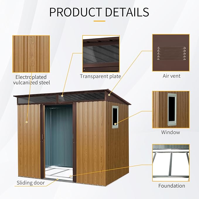 Ball & Cast 8x6 FT Outdoor Metal Storage Shed,Waterproof Garden Organizer Tool House with Window and Foundation,Shelter Cabinet w/ 2 Transparent Panels Vents & Lockable Sliding Door,for Patio,Coffee