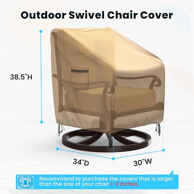 Swivel Patio Chair Covers, 2 Pack Waterproof Outdoor Rocking Chair Covers, Lawn Patio Furniture Covers, Heavy Duty Lounge Chair Cover, 30" W×34" D×38.5" H, Brown