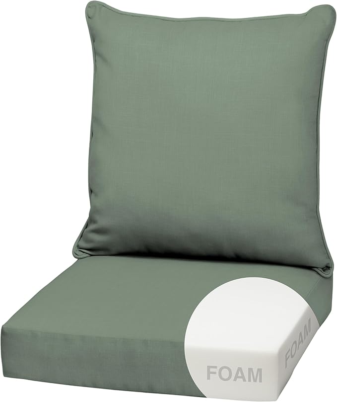 Arden earthFIBER Outdoor Foam Deep Seat Cushion Set, 22x24, Premium High-Density Foam, Never Flattens, Weather-Proof for Patio Chair Sofa Couch, Sage Green Texture