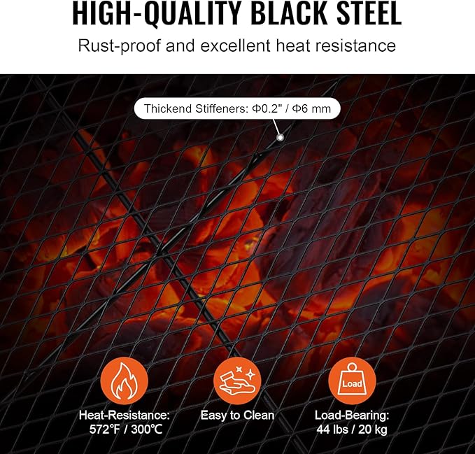VEVOR X-Marks Fire Pit Grill Grate, Rectangle Cooking Grate, Heavy Duty Steel Campfire BBQ Grill Grid with Handle & Support X Wire, Portable Camping Cookware for Outside Party Gathering, 44 Inch Black