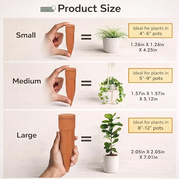Honeydak 6pcs Large Terracotta Watering Spikes with Lids 7'' Automatic Plant Waterer Self Watering Stake Planter Insert Slow Release Device for Bottles 8-12'' Pot Plants Indoor Outdoor Garden Vacation