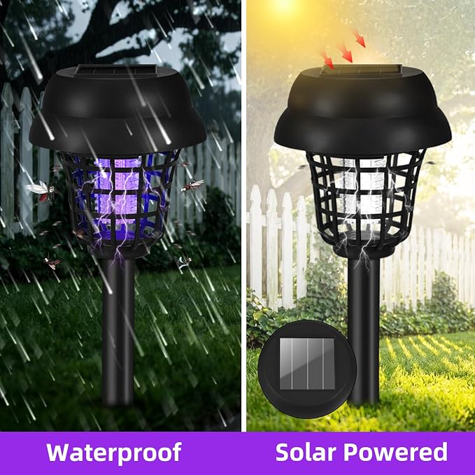 2026 Solar Bug Zapper Outdoor Waterproof,4 Pack Mosquito Zapper Repellent Outdoor Patio,Auto On/Off Purple or White Light,Solar Powered Gnat Insect Bug Zappers for Yard Garden Backyard Pathway