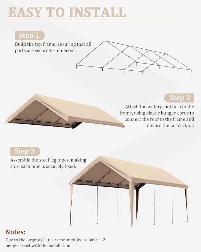 10 X 20 Ft Canopy Replacement Cover Heavy Duty Waterproof UV & Tear Resistant Car Tarp Canopy Tent Garage Top Shelter Oxford Cover with Ball Bungees (Frame is Not Included)