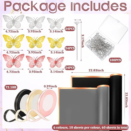 Qilery 243 Pcs Flower Bouquet Wrapping Paper Waterproof Floral Wrapping Paper Florist Supplies with Butterfly Decoration Crowns Ribbons Bouquet Pin Glue for DIY Craft (Stylish Color)