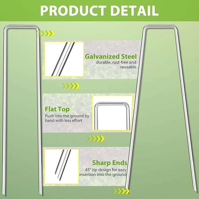 Landscape Staples 8 Inch, 12/25/50/100 Pack 8 Gauge U-Shaped Galvanized Garden Stakes, Heavy Duty Ground Stakes for Outdoor Decorations, Fixed Irigation Tubing, Fence,Weed Barrier Fabric