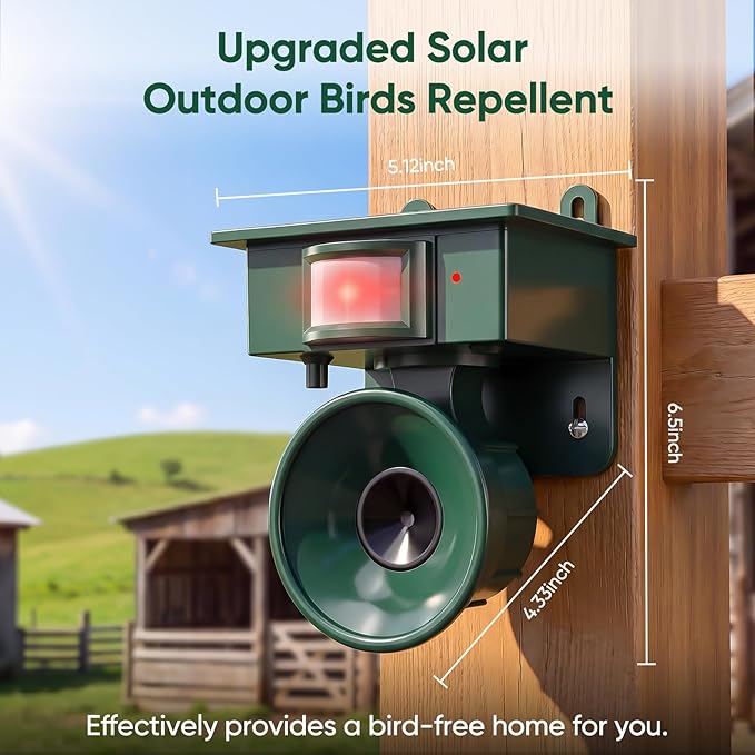 2026 Solar Ultrasonic Bird Repellent Devices Outdoor, Waterproof Solar Woodpecker Deterrent for Yard, Garden, Balcony & House, ultrasonic pest Repeller Motion with Bird Control System