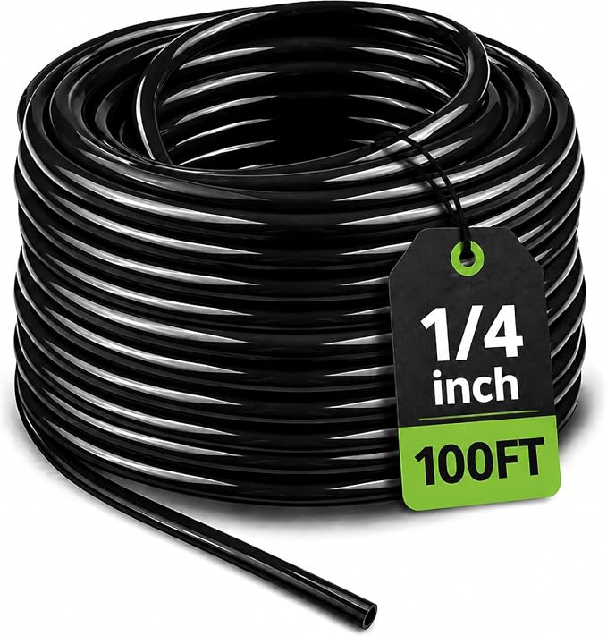 Bonviee 100ft 1/4 inch Drip Irrigation Tubing – Flexible, Durable Hose, Compatible with 1/4" Barbed Tee, Micro-Emitters & Misters, Easy Install for Home Garden Extension