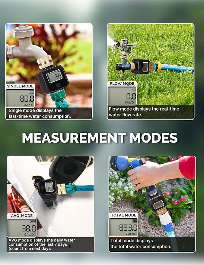 MOES Water Flow Meter with Brass Inlet & Outlet Metal Thread, Measure Gallon/Liter Consumption and Flow Rate for RV Water Tank Filling, Outdoor Garden Hose Watering, Lawn Sprinkler and Nozzle Sprayer
