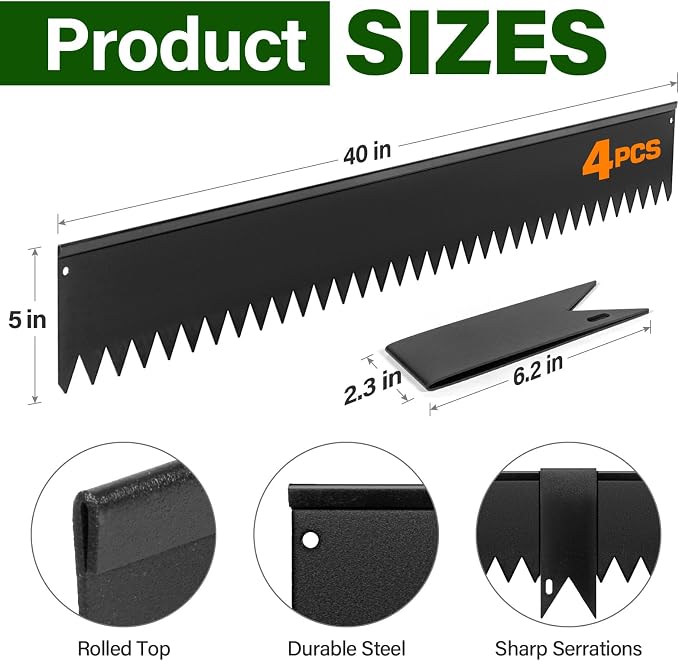 LAVEVE Landscape Edging Galvanized Steel Black, Hammer-in Metal Garden Edging Border with Clips, Suitable for Garden Fence, Paver Edging, Lawn and Yard