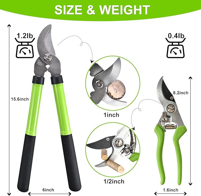 Loppers for Tree Trimming 15"Branch Cutter & Pruning Loppers Set Rust-Resistant Bypass Pruners Tree Trimmer Clippers,1"Cut Diameter,Short Handle Garden Shears Tools for Gardening Yard,Limb,Plant 2Pcs