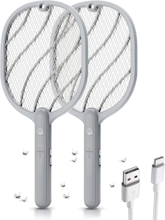 Mosiller Electric Fly Swatter, 3800V Handheld Bug Zapper Racket, Type-C Rechargeable, Mosquito Zapper for Indoor Outdoor, 3-Layer Safety Mesh, Easy to Use, Lightweight (Basic 2 Pack)