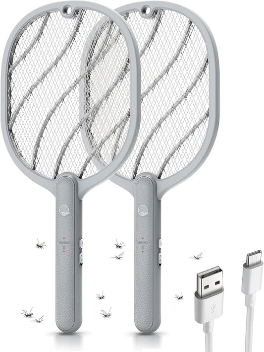 Mosiller Electric Fly Swatter, 3800V Handheld Bug Zapper Racket, Type-C Rechargeable, Mosquito Zapper for Indoor Outdoor, 3-Layer Safety Mesh, Easy to Use, Lightweight (Basic 2 Pack)