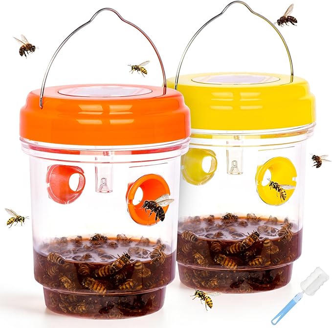 2 Pack Wasp Traps Outdoor Hanging Carpenter Bee Trap for Hornet, Yellow Jacket, Wasps, Reusable Solar Wasp Catcher, Bee Catchers for Outside
