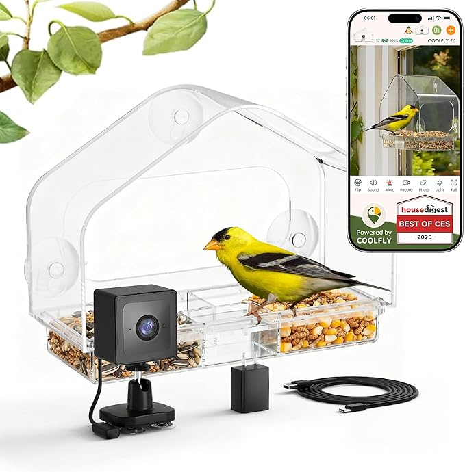 Smart Window Bird Feeder with 2K Camera & AI Identification, Strong Suction Cup Mount, All-Weather Design, Real-Time Alerts, Easy to Install, for Apartments & Homes, Perfect for Bird Lovers