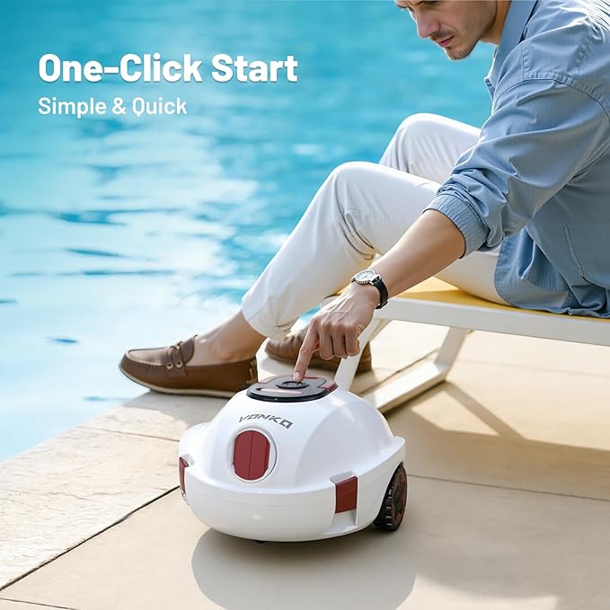 VONKO P10 Cordless Robotic Pool Cleaner, 100-Min Runtime, Pool Vacuum for Above Ground Pool & Flat Inground Pool, Automatic Self-Parking, Easy Debris Removal