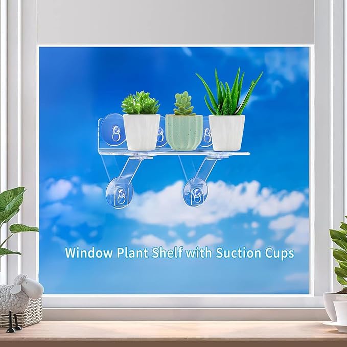Yosoo Health Gear 2 Sets Window Suction Cup Shelves Acrylic Plant Pot Shelf with 14 Suction Cups 4 Brackets for Succulents Picture Frame Display, No Tools Needed Save Space Create Neat Environment