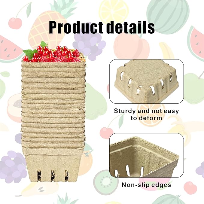 40 Pack Natural Pulp Fiber Berry Basket, Molded Produce Vented Basket Kitchen Supplies for Strawberry Blueberry Raspberry, Fruit Tray for Fruit Vegetable Farmer Market Grocery (40 Pack)