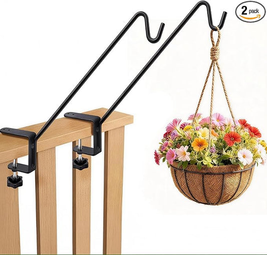 11 Inch Deck Railing Plant Hanger,2 Pack Deck Hooks Hanger for Railing Heavy Duty,Solid Iron Shepherds Hook for Deck Railing & Bird Feeders for Outdoors,Plant Hanger Bracket for Balcony,Porch