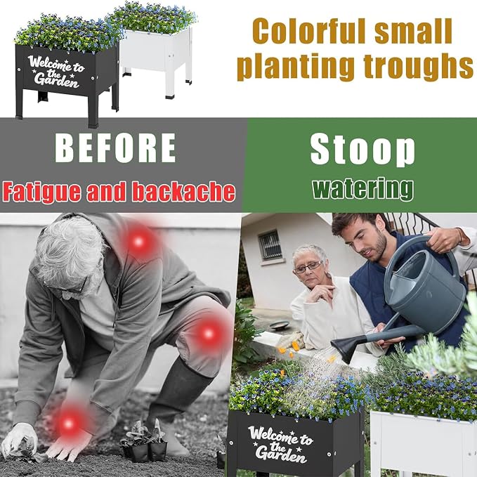 aboxoo 2 Packs 14 Inch Spray-Painted Style Small Planter Raised Garden Bed with Legs,Outdoor Metal Planter Box for Patio,Elevated Garden Bed for Vegetables Flower Herb(Black)