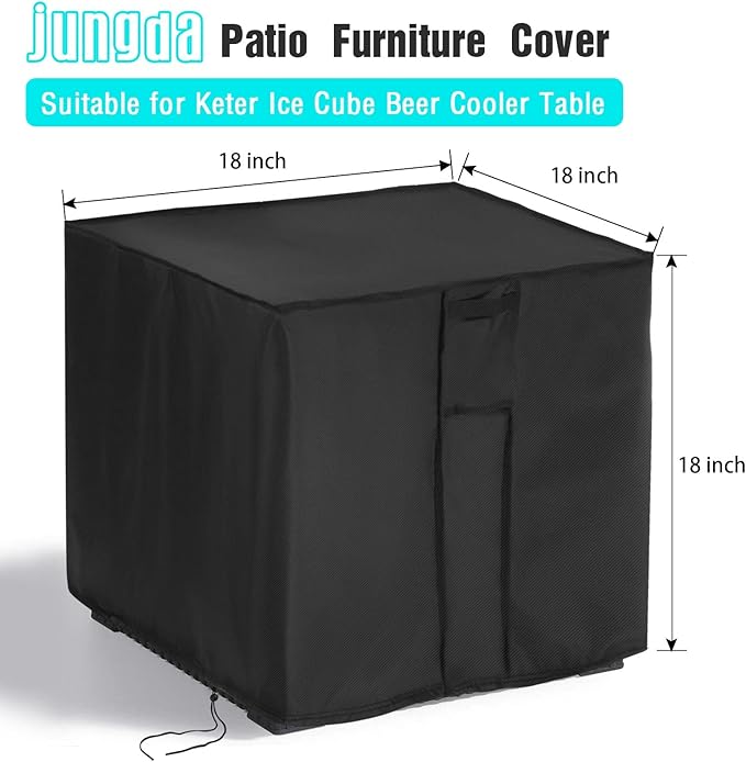 Outdoor Table Cover Square 18 Inch, Patio Table Cover for Keter Ice Cube Beer Cooler Table, Waterproof Outdoor Small Bar Table Furniture Cover - 18 X 18 X 18 Inch