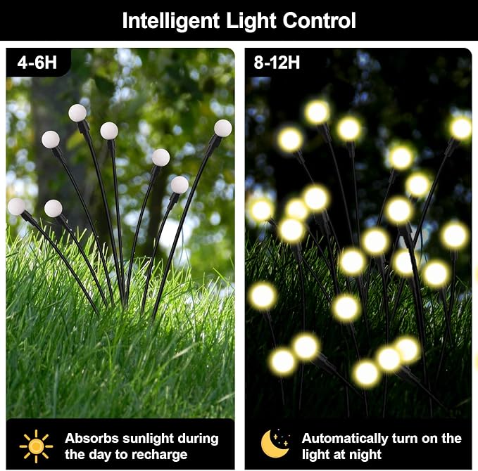 Solar Firefly Lights Warm White, 8 Modes 800mAh Swaying Firefly Yard Lights Solar Powered Outdoor Waterproof for Outside Yard Patio Lawn Pathway Walkway Stake Christmas Garden Decor (8 Pack)