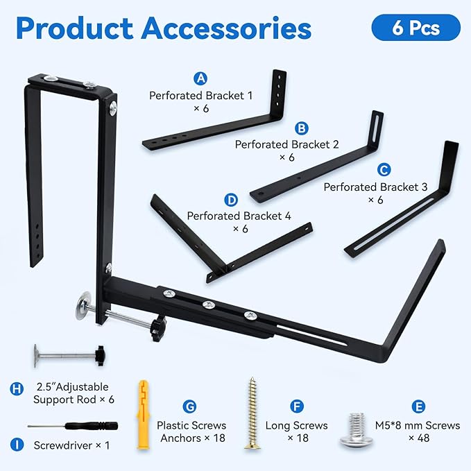 Halatool Window Box Brackets, 6 Pack Adjustable Flower Planter Box Brackets, Heavy Duty No Drill Window Box Brackets with 75 lb Capacity for Outdoor Railings, Balcony, Porch, Fence, and Garden