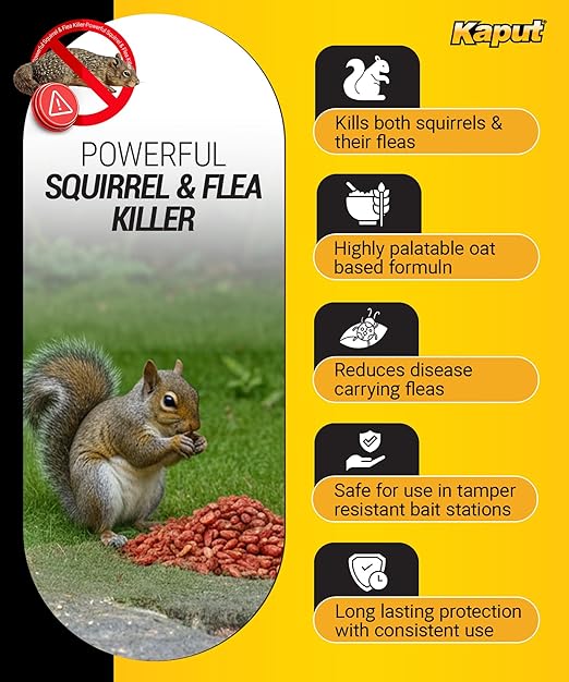 Kaput Ground Squirrel Bait - Effective Fleas & Squirrel Killer with Diphacinone & Imidacloprid - Targeted Pest Control for Outdoor Use, (50 lbs)