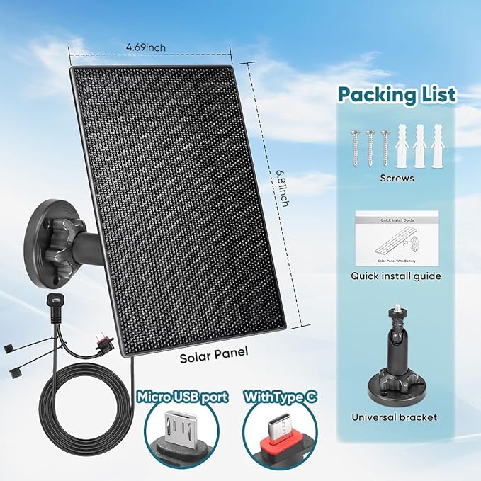 Solar Panel Charger for Blink Camera,3W Solar Kit Build-in 2600mAh Rechargeable Battery, IP66 Waterproof (2 Pack Solar Panel)