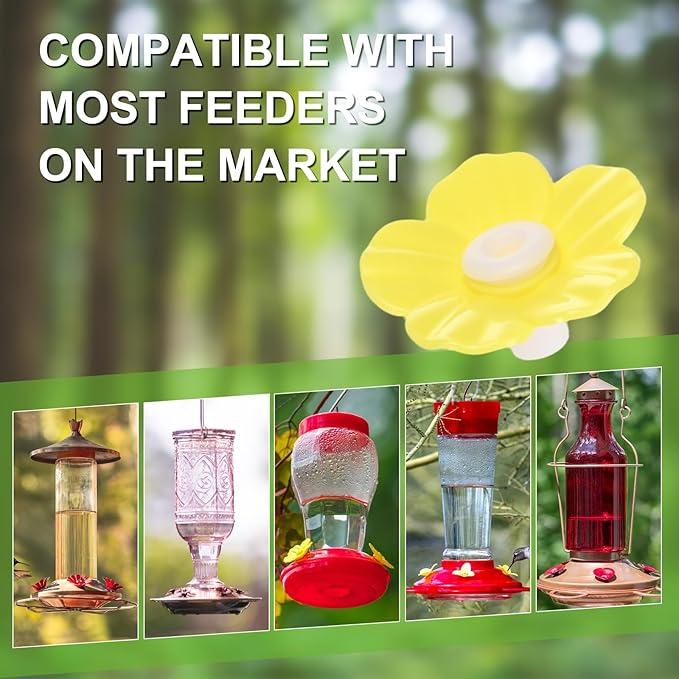 M METERXITY 32-Pack Hummingbird Feeder Replacement Flowers, Plastic Pet Hummingbird Feeding Parts Feeding Ports for Outdoor Hanging Feeders, Bees Guards [Yellow]