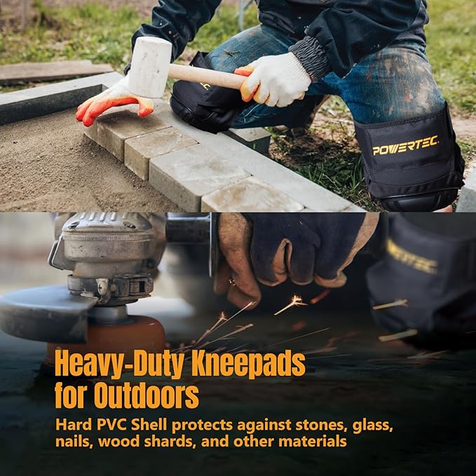 POWERTEC Safety Knee Pads for Men and Women Knee Support with Adjustable Thigh Straps Heavy Duty Shell Soft Foam and Thick Gel Cushion for Work, Construction, Flooring, Roofing (71879V)