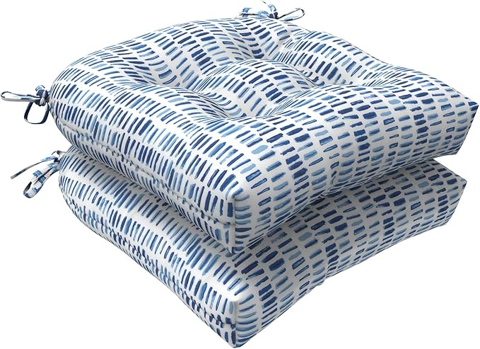 LVTXIII Outdoor Seat Cushions Seasonal Tufted Chair Cushions, Patio Chair Pads for Dining Chairs, Office Armchairs and Garden Furniture Decoration (Round Back, 19”x19”x4”, Blue Pebble, 2 Pack)