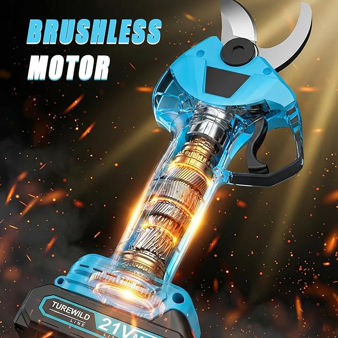 Electric Pruning Shears, 21V Max Cordless, Blue, with 2 Batteries, Charger, Carrying Case, Gloves, Sharpening Stone, and Accessories