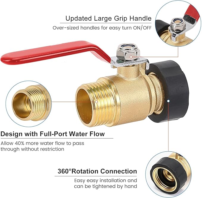 FINEST+ Garden Hose Shut Off Valve, 3/4" GHT Water Hose Shut Turn Off Valve, Heavy Duty Brass Valve Garden Hose Ball Valve With Stainless Steel Long Handle