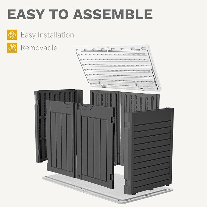 DWVO Outdoor Weather-Resistant Horizontal Storage Shed, 35 Cu Ft Capacity, Lockable and Waterproof, Suitable for Storing Garden Tools, Dark Gray