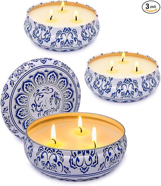 3 Packs Large Citronella Candles Outdoor and Indoor, 13.5oz 3-Wick Soy Wax Portable Travel Tin Candle for Home Garden Patio Yard Balcony and Summer Gift