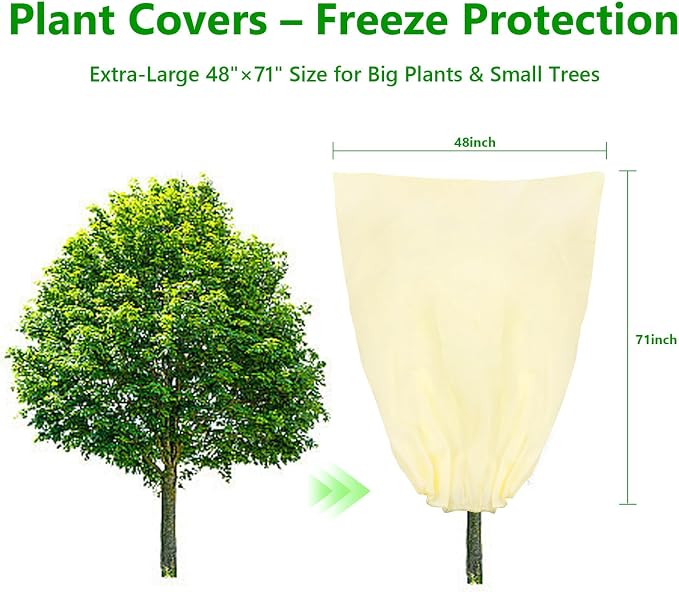 Plant Covers Freeze Protection, 4 Pack Round Frost Blankets for Outdoor Plants (71"x48") – Winter Plant Covers, 2.4oz/yd² Frost Cloth Plant Protection for Trees, Shrubs & Potted Plants (Beige)