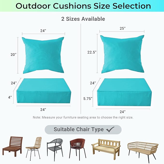 IPYNBAP Outdoor Cushions for Patio Furniture,Outdoor Seat Cushion Set 24 x 24 x 4 Inch,Waterproof & Fade Resistant Outdoor Chair Cushions,Deep Patio Chair Cushion with Removable Cover,Teal