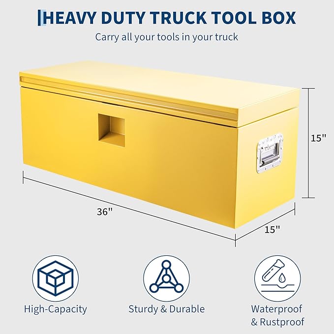 Heavy Duty Steel Truck Toolbox – 76x38x38cm – Gas Shock Lid – t-Handle Lock – Weatherproof Rubber Seal – Secure Underbody Storage Chest – Fits Pickup, Truck Bed, RV, Trailer
