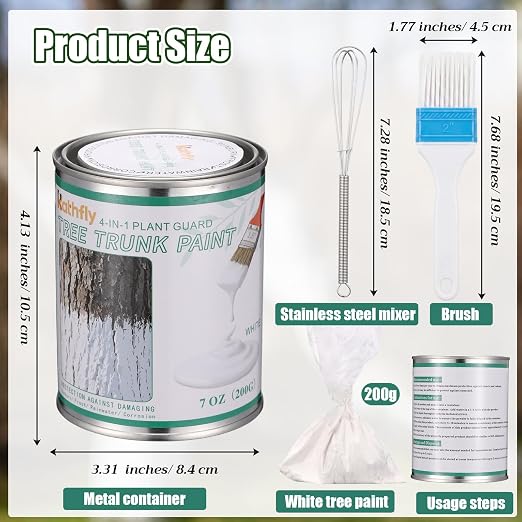 Kathfly 1 Pack Tree Paint Kit Tree Whitewash Trees Trunk Protection with Tinplate Container Whisk Brush for Fruit Nut Ornamental Trees Sapling Garden Yard Orchard (7" Whisk,Large White Brush)