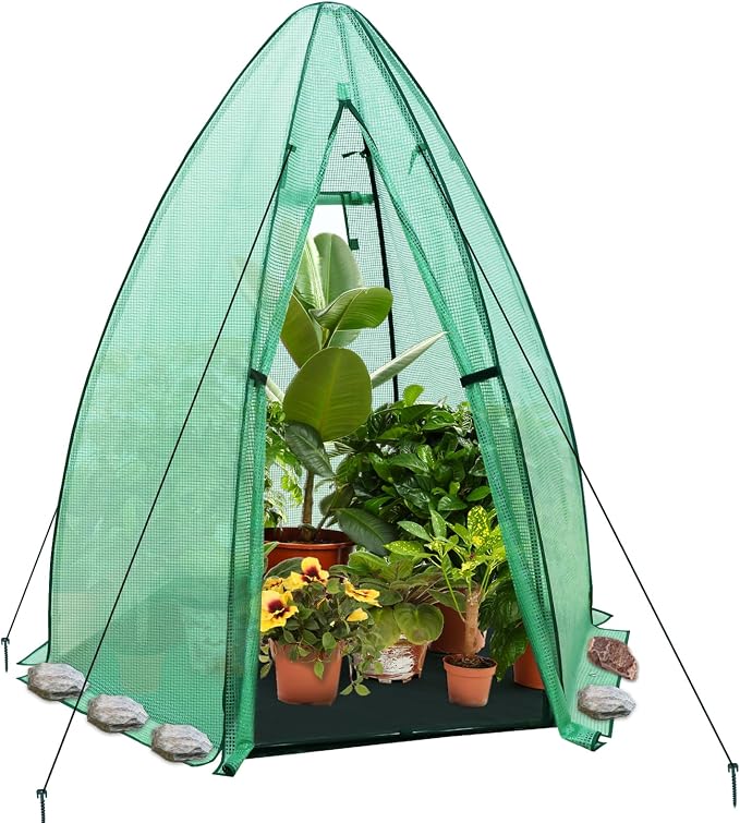 EAGLE PEAK Portable Mini Dome Greenhouse with Zippered Door and Mesh Window, Outdoor Mini Hexagon Greenhouse Kit for Indoor Outdoor Gardening 6' x 5'3'', Green PE Cover