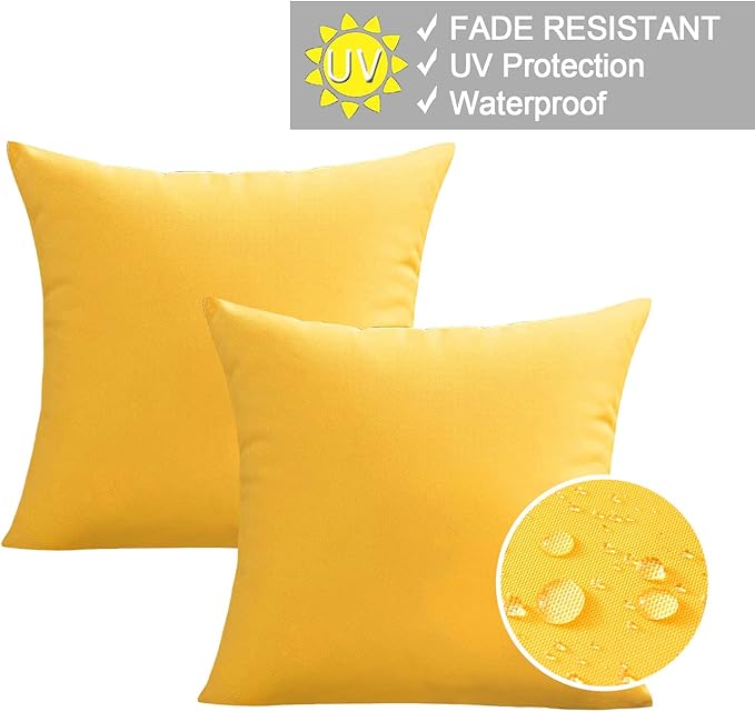VAKADO Outdoor Waterproof Throw Pillow Covers 18X18 Set of 2 Decorative Yellow Patio Furniture Summer Cushion Cases Outside Decor for Couch Garden Bench Porch