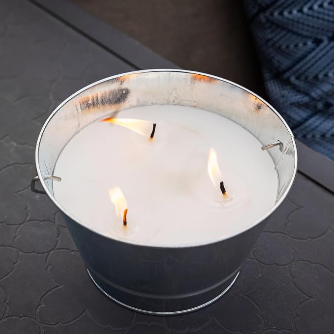 TIKI Citronella Candle 28-Ounce – Triple Wick Metal Bucket with Lid (Silver) – Long-Lasting Outdoor Candle for Patio, Deck, Garden, Backyard & Camping