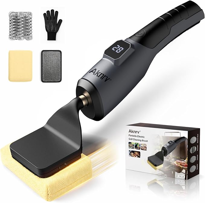Electric Grill Brush - Bristle Free Grill Brush for Outdoor Grill, Cordless BBQ Grill Cleaner with 3 Heads, Rechargeable 240 Mins Runtime Barbecue Grill Cleaning Brush (Gray)